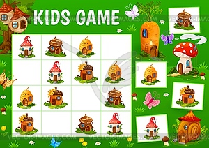Sudoku game worksheet, beehive, acorn, oak houses - stock vector clipart