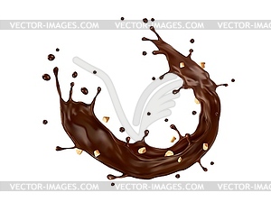 Chocolate and coffee milk swirl splash with peanut - royalty-free vector clipart