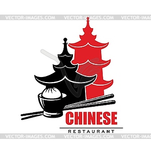 Chinese cuisine icon with baozi and pagoda temple - vector clipart