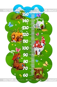 Kids height chart ruler, cartoon village of gnomes - vector clipart