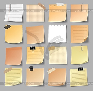 Note paper sheets, stickers, office reminder, memo - vector clipart