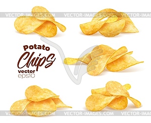 Crispy potato chips stack, pile and heap - vector image