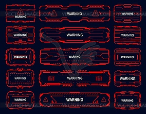 Danger warning, attention alert red frames set - vector image