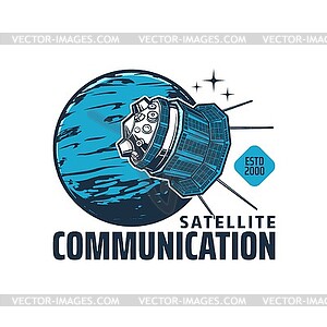 Communication satellite on planet orbit, icon - vector clipart / vector image