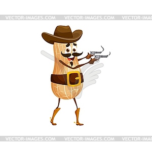 Cartoon peanut cowboy character, nut pod ranger - vector clipart