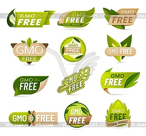 Gmo free food icons, labels or emblems set - vector clipart