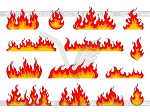 Cartoon fire flames, bonfire, fire, burning blaze - vector clip art