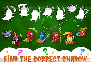 Find correct shadow game with cartoon berry wizard - vector clipart