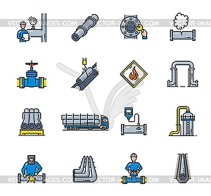 Pipeline, gas, oil industry color icons - vector clip art