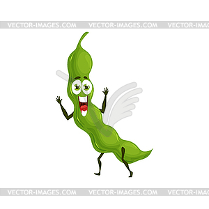 Funny cartoon green pea pod vegetable character - vector clip art