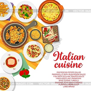 Italian cuisine menu cover, Italy restaurant food - vector clipart