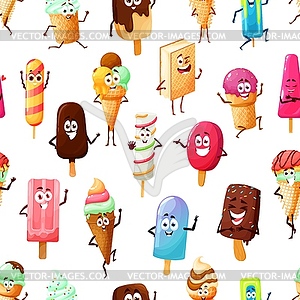 Cartoon ice cream characters seamless pattern - color vector clipart