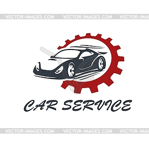 Значок сервиса спортивных автомобилей, механик по ремонту двигателей - векторизованное изображение