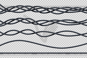 Electric wire, realistic cable, 3d flexible ropes - vector image