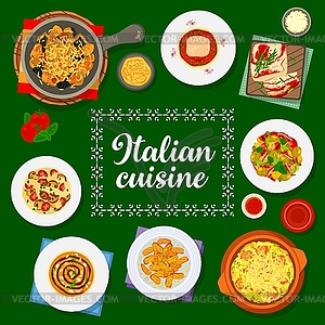 Italian food menu cover, Italy cuisine dish meals - vector image