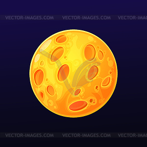 Мультяшная желтая космическая планета с кратерами, Луна - векторный графический клипарт