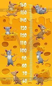 Cartoon mouses with cheese on kids height chart - vector clip art