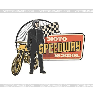 Speedway, motorcycle sport racing school icon - vector image