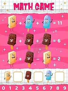 Cartoon ice cream dessert characters math game - vector image