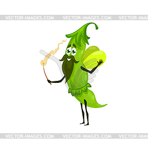 Green pea wizard or sorcerer, funny peas - vector clip art