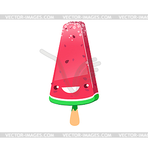 Cartoon watermelon ice cream, kawaii character - vector image