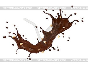 Chocolate and coffee milk splash, crushed peanuts - vector clip art