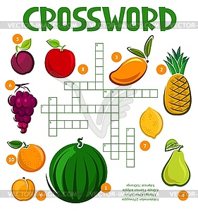Raw fruits crossword puzzle worksheet - vector clipart