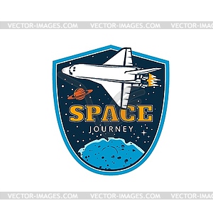 Space journey icon with shuttle and planets - vector clip art