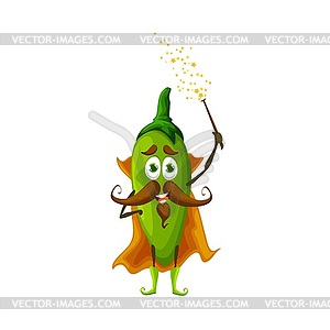 Cartoon funny jalapeno magician wizard character - color vector clipart