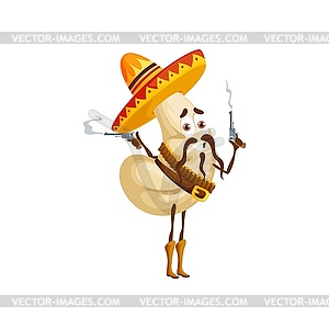 Cartoon cashew mexican cowboy nut robber character - vector clipart