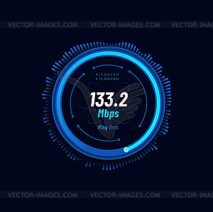 Futuristic internet speed meter dial, network test - vector image