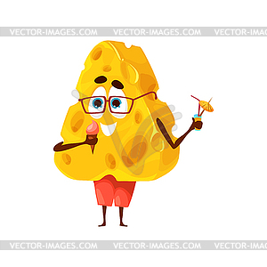 Cartoon cheese personage eating ice cream - vector clipart