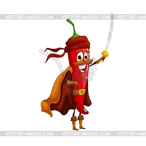 Cartoon chili pepper pirate character in bandana - vector clip art