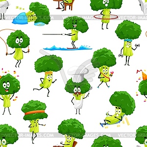 Cartoon broccoli vegetable characters pattern - vector image