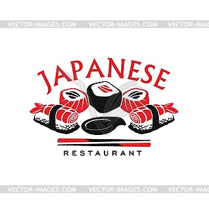 Japanese cuisine restaurant, sushi cafe icon - vector image