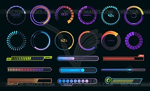 Loading progress bars, load or download and upload - vector clip art