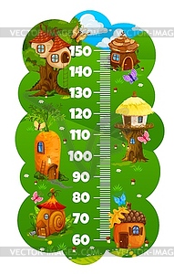 Kids height chart ruler cartoon elf village houses - vector image