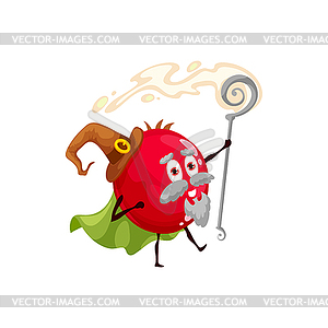 Happy rosehip wizard with magic staff - vector clipart