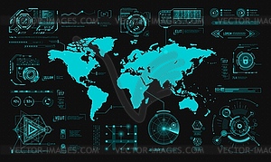 HUD hologram interface, earth digital map charts - vector clipart