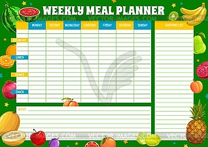 Weekly meal planner with tropical fruits timetable - vector image