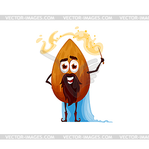 Almond nut wizard with magic staff, food character - vector clip art