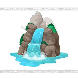 Water streams falling of rocks cartoon waterfall - vector image