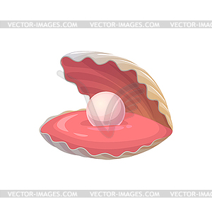 Cartoon shell with pearl underwater animal, mussel - vector image