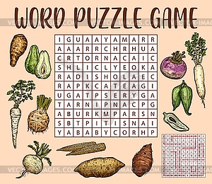 Игра-головоломка для поиска слов с овощными набросками - клипарт в векторе