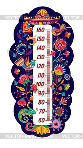 Height chart with sombrero, flowers and chameleon - vector clipart
