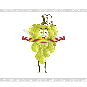 Тренировка талисмана Happy grape с эспандером - векторный клипарт Royalty-Free
