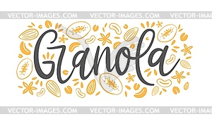 Granola cereal food label, oatmeal grain muesli - vector image