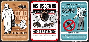 Плакаты по борьбе с вредителями, борьба с тараканами - иллюстрация в векторном формате