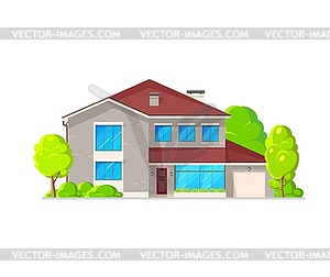 Modern two-storey home building exterior - vector image