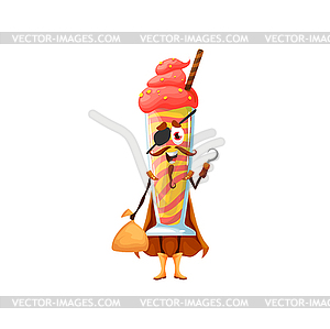 Cartoon ice cream pirate character, sweet dessert - royalty-free vector clipart